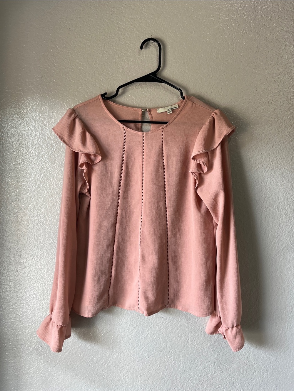 june & hudson Dusty Pink Ruffle Long-Sleeve Blouse Sz S Office Boho Chic